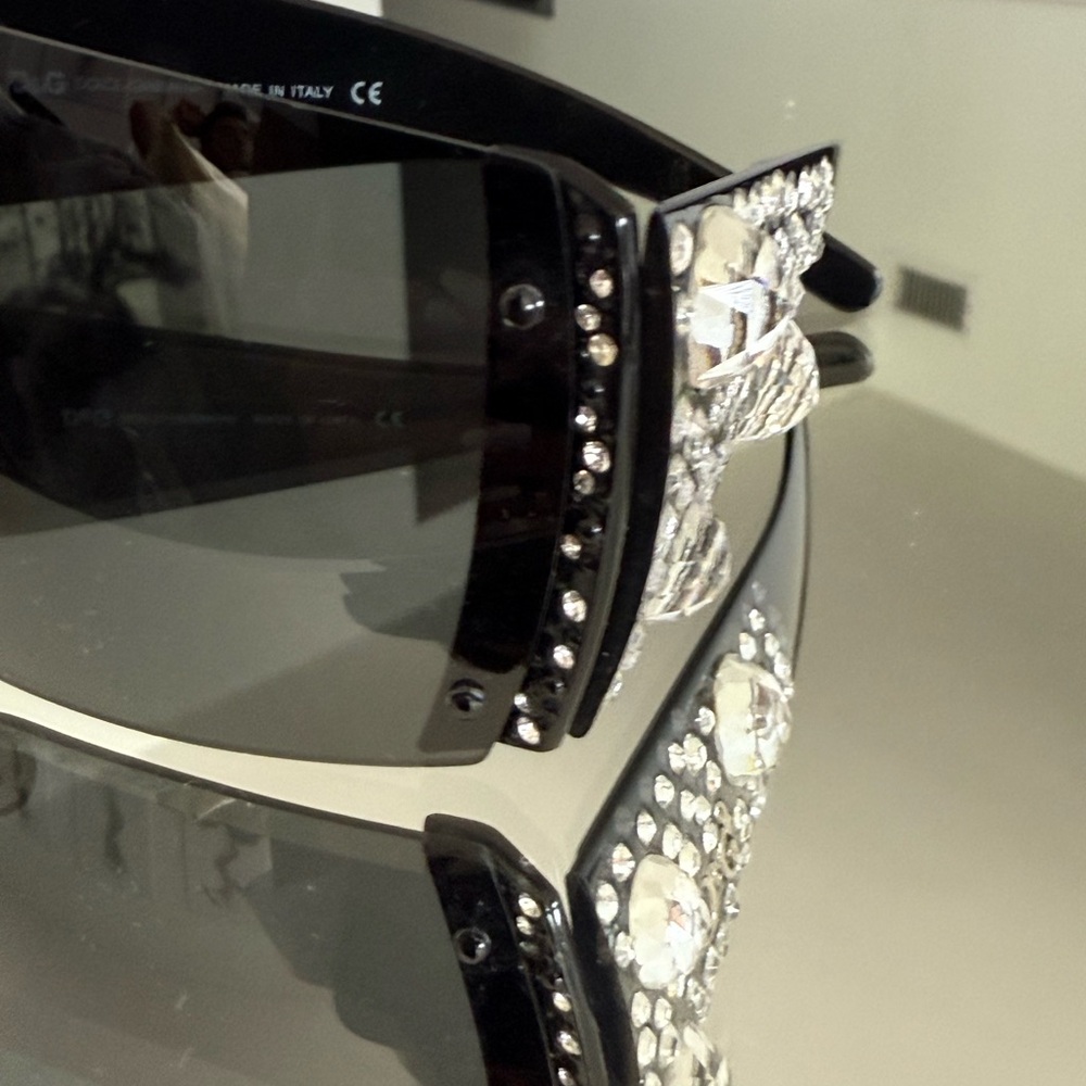 D&G Black Oversized Rhinestone Shield Sunglasses - Picture 5 of 12